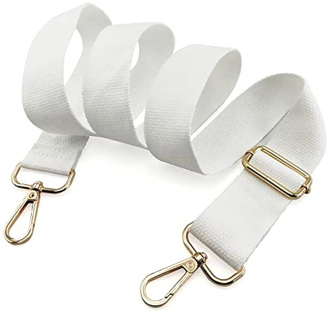 CINGHIA Taschengurt Breit, Universeller Leinwand-Schultergurt, Weiß, Metallschnalle, 3,8 cm breit, 80-140 cm verstellbar, für Taschen und Handtaschen
