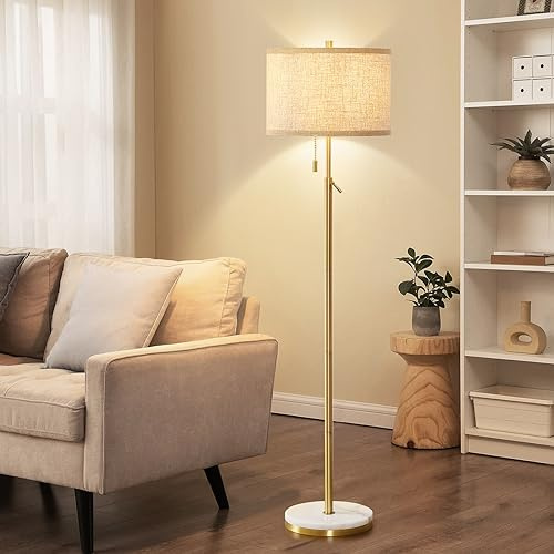 GyroVu Floor Lamp for Living Room Gold Marble Floor Lamp Adjustable Height Standing Lamp with Pull Chain Switch Tall Lamps for Living Room, Bedroom & Office Bulbs Not Included