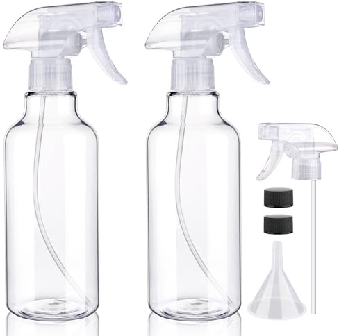 Hethyo Plastic Spray Bottles Empty Spray Bottle 16.9oz/500ml 2 Pack Heavy Duty Spraying Bottles Mist/Stream Water Bottle for Cleaning Solutions, Essential Oils, Hair (Clear)