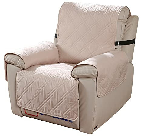 PETCUTE Sesselschoner für Fernsehsessel, Wasserdicht 1 Sitzer Sesselschoner,rutschfest Sesselauflage Relaxsessel mit 2 Verstellbaren Riemen,Waschbar,Sesselschoner Sesselauflage Relax,Beige