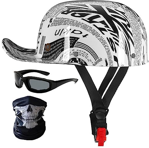 Vuxna Basebollkeps Motorcykelhjälm Vintage Tysk stil Öppet ansikte Hjälm Halvhjälmar Med Ridglasögon Ridvisir ECE-certifierad för Scooter Moped Street Cruiser57-62cm