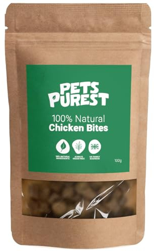 Pets Purest Natural Dog Treat Chews - 100% Healthy Air-Dried Chicken Sausage Bites for Dogs, Puppy & Senior. Grain & Gluten Free Low Fat Raw Protein Dog Food Snack (100g)