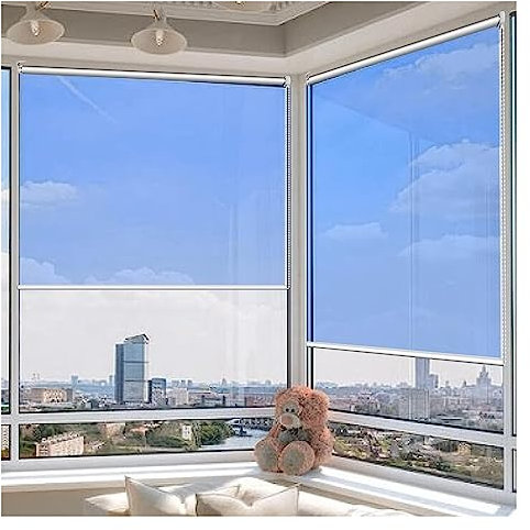 Rollo Verdunklungsrollo Blau Rollo Für Fenster/Glas/Tür, Wasserdicht Sonnenblockierend Sichtschutz-Rollo, Einweg-Durchsicht Vorhang, Wohnbereich Verwendung Im Büro ( Size : 100cm x 100cm(39.3 x 39.3