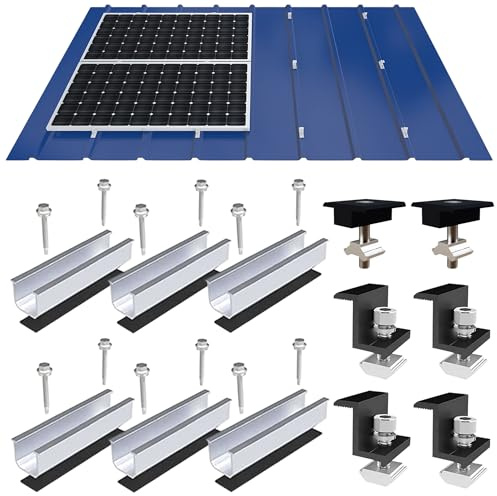 ANFIL® Solarpanel Halterung Metalldach [Verstellbar & Korrosionsbeständig] – Solarmodul Halterung Flachdach mit 12cm Schienen (Einfache Installation & Wasserdicht) - Flachdachhalterung Solar