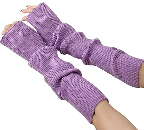 OTKARXUS Femmes Gants Longs Sans Doigts, 1 Paire de Mitaines Longues en Tricot, Mitaines d'Hiver pour Femmes avec Trou pour le Pouce, Longueur au Coude pour Dames, Femmes, Filles, violet, taille