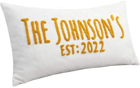 Custom Punch Needle Family Name Pillow – Personalized Last Name & Est. Year Cushion – Handmade Embroidered Home Décor – Wedding, Anniversary & Housewarming Gift – 100% Cotton Cover & Hidden Zipper