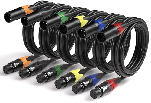 Cableet XLR Microphone Cable 25 Feet 6 Pack, Multicolor Heavy Duty PVC Jacket XLR to XLR Cable for Sound System and DMX Stage Light