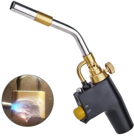 MAPP Propanbrenner, Couleeur Mapp Schweißbrenner mit Einstellbarer Flammenintensität und Massivem Messingrohr, Tragbarer Hochleistungs-Lötbrenner für Sanitärinstallationen, Löten, Unkrautbrenner
