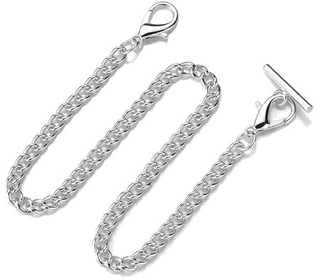 Kiuiom Pocket Watch Chain,Taschenuhrenkette,Uhr Kette Link,Weste Kette,Klassisch Taschenuhr Zubehör,Uhrenkette Mit Karabinerverschluss,Für Kleidung Handtasche Silber