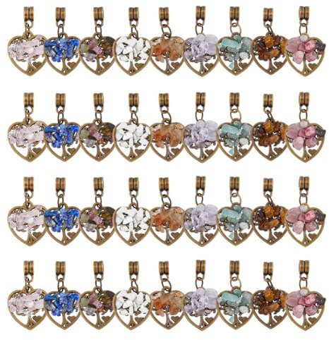 SUPERFINDINGS 36 Stück Baum des Lebens Edelstein Anhänger Kristallquarz Chakra Anhänger Draht Umwickelt Kristall Charms Quarz Herz Schmuck Verbindung Verbinder Charm Für Halskette Ohrringe,Loch:2mm