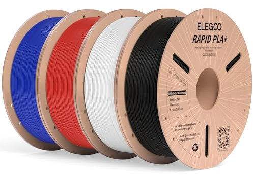 ELEGOO High Speed PLA+ Filament 1.75mm Schwarz Weiß Rot Blau 4 KG, Rapid PLA Plus 3D Drucker Speedy Filament, 600 mm/s Hochgeschwindigkeitsdruck, Maßgenauigkeit +/-0,02mm, 4kg Spule (8.8lbs)