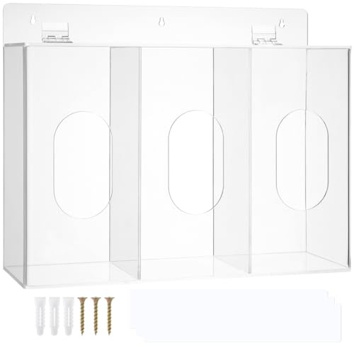 Acrylic Wall Mounted Glove Holder 3 Grid Compartment | Lab Mask Dispenser Box, Space Saving Wall Storage for Scientific Work, Acrylic Construction