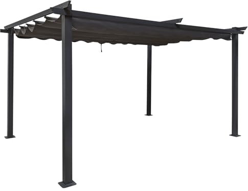 Pergola 12m² mit ausziehbarem Textildach | Terrassenüberdachung Schiebedach 4 x 3m anthrazit