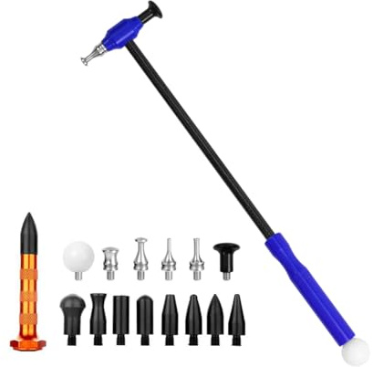 LadyRosian 16PCS Titanium Alloy Tapper Hammer Car Dent Repair Tool Carbon Fiber Handle with Knock Down Head Tap Kit for Car Hail Damage Dent Repair