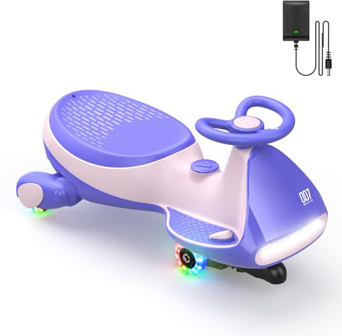 FanttikRide N7 Pro Electric Wiggle Car with Pedal, Rechargeable Battery, CyberWiggle, 2 in 1 Swing Car, 2 Speeds Max 4 Mph, Anti-Rollover, Flashing Wheels, Bluetooth, Ages 3+, 150 Lbs, Pink