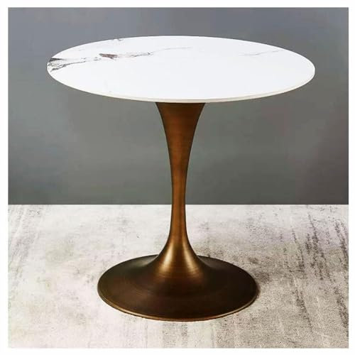 Runder Esstisch Mit Säule, Küchentisch Aus Weißem Marmor-Melamin Mit Tulpenfuß, Runder Tisch for Zuhause Und Café, Verhandlungstische Und Stühle for Verkaufsbüros(2,120X120X74CM)