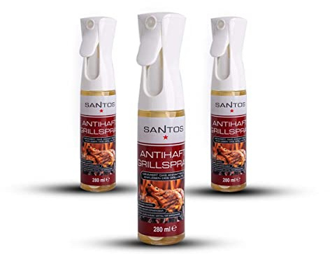 SANTOS 3er Set Multi-Funktionales BBQ Grillspray 280ml - Rostschutz, Pflege, Antihaft-Beschichtung - 100% natürliche Inhaltsstoffe, geschmacksneutral