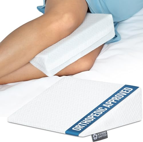 5 STARS UNITED Small Knee Pillow for Side Sleepers – Wedge Firm Foam Support for Belly, Back & Knees – Compact Maternity Cushion for Travel & Pregnancy Relief, White