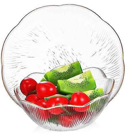 Ciieeo Glass Bowl and Plate Set Small Size Glass with Gold Rim Wave Design for Kitchen Salad Fruit Serving Dinnerware