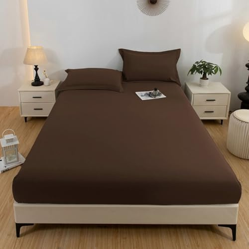 Homxi Lenzuola con Angoli Matrimoniale Elasticizzato e 2 Federe(200 x 220 cm),Lenzuola Matrimoniali Estive Tinta Unita Completi Letto Matrimoniale Marrone