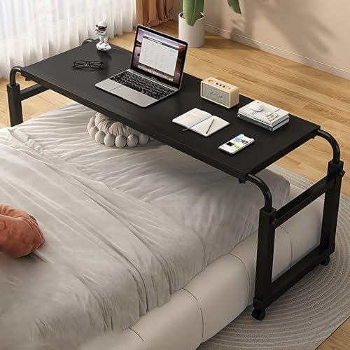Höhenverstellbarer Betttisch mit Rollen für Kingsize-Betten – Mobiler Querbettschreibtisch für einfache Nutzung und Komfort – Betttisch mit Rollen, Betttisch, ohne Trennwand: 120 cm, Schwarz