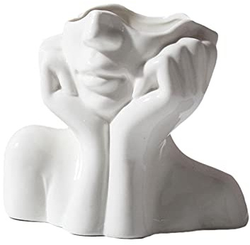 Gesicht Vase,Keramik Körper Schreibtisch Dekor,Blume Vase Weibliche Form Ideale Regal,Moderne Weiße Blumenvase Tischdekoration,Wohnzimmer, Büro, Café,kleine Dekoration (Face A)