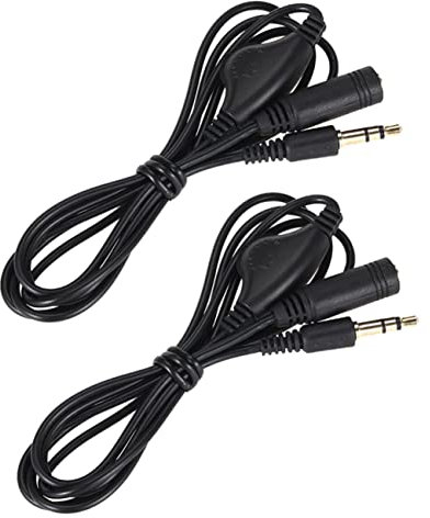 BELLIFFY Câble D’Extension Audio 3,5 Mm Réglage du Volume par Poulie pour Téléphone Et Mp3, Lot De 2, Couleur Noire, Longueur 1 m