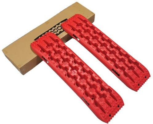 NihaoWXM Sandbleche Offroad 2 Stück Reifenfreigaberampe 104x27cm Traktionsbretter Schienen Matte Reifen Traktionspads Reifen Leiter LKW Schlamm Schnee Sand(Red)