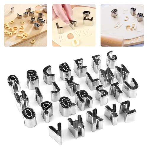 Buchstaben Fondant Torte Brot und Gemüse Ausstecher Brotaustechformen Ausstechformen Keksausstecher Zubehör Essbare Kuchen Deko, 26 Buchstabenformen Edelstahl