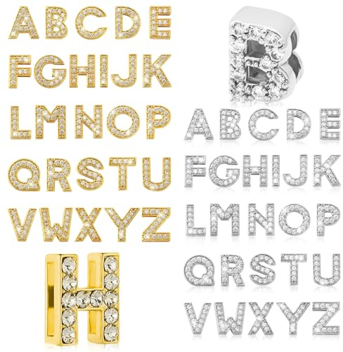 Happtkey 52 Pezzi Ciondoli con Lettere Dell'alfabeto Completamente in Strass Ciondoli Con Scorrevoli Dalla A-Z da 8 mm Creazione di Gioielli con Alfabeto in Cristallo per Collane Braccialetti Choker