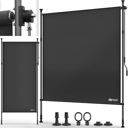 tillvex Store vertical 120 x 310 cm anthracite avec manivelle sans perçage | Brise-vue extensible et opaque | Store vertical pour balcon, terrasse, jardin | Store brise-vue résistant aux intempéries