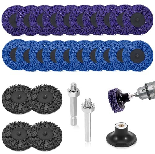 24 PCS Grinding Discs, 2 Inch 50mm Durable Grinder Sanding Discs with 2 Shank Rust Removal Strip Discs Stripping Wheel for Metal Steel Grinding Polishing (Purple, Blue, Black)