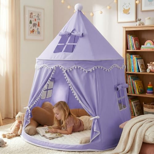 ALRITHO® Spielzelt Kinder aus weichem Silky-Cotton in Traum Lila 110x110x130cm | Kinderzelt Indoor mit TripleAir-Effect, gemütlicher Bodenmatte & Tragetasche | stabile Kuschelhöhle fürs Kinderzimmer