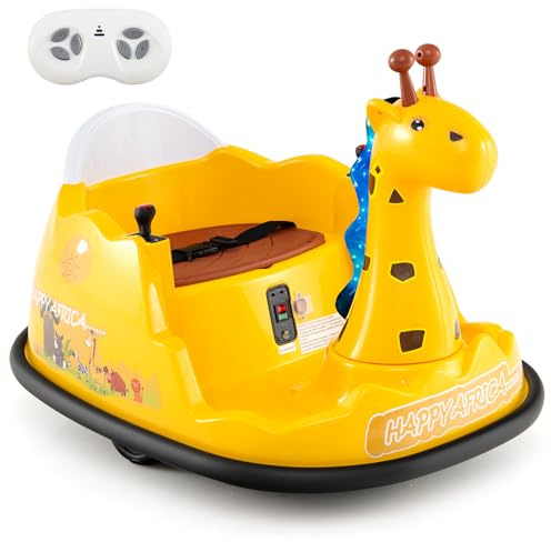 COSTWAY 12V Bumper Car, 360 Rotation Spin Kids Electric Ride on Car with Remote Control, Flashing Lights, Music, Battery Powered Ride on Toy for 2-5 Years Old (Giraffe)