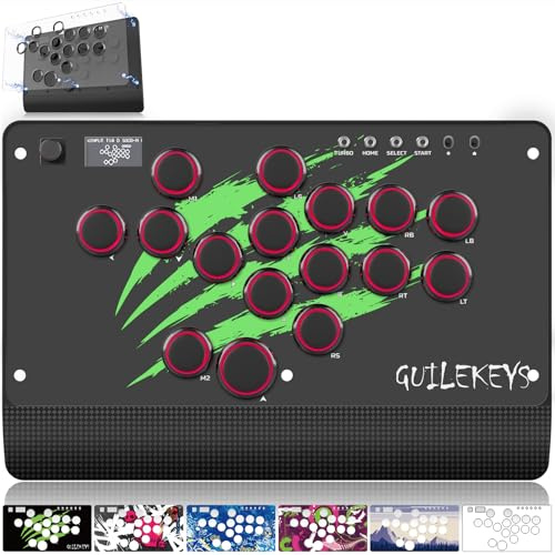 GuileKeys GM-16 Leverless Arcade Stick, Magnetic Detachable Panel, All-Button Fight Controller with 16 Keys, Tournament Lock with OLED, RGB, Turbo & Hot-Swappable for PS4/PS3/PC/Switch, Black