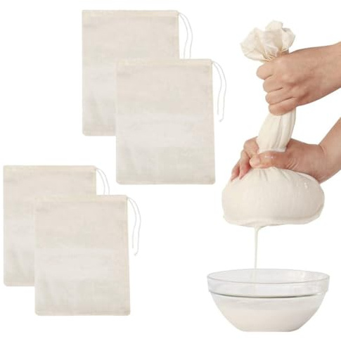 4 Pezzi Sacchetti Filtranti, 100% cotton Sacchetti Filtro, per Alimenti 20×30cm e 30×45cm, Sacchetto Filtro in Tessuto di cotton Riutilizzabili e Lavabili, per Formaggio, Succhi di Frutta, Caffè, ecc