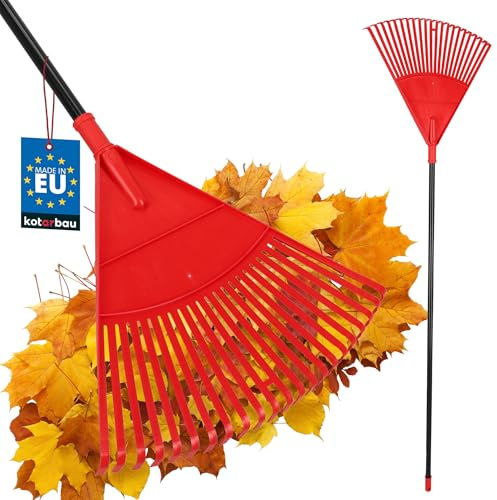 KOTARBAU® Trädgårdskratta - Plast - 48 cm - Aluminiumsskaft 150 cm - Extra-Click Funktion - Lövräfsa - Robust Räfsa - Plastkratta Trädgårdsräfsa - För Höstlöv Häckklippning - Ergonomisk - Röd & Svart