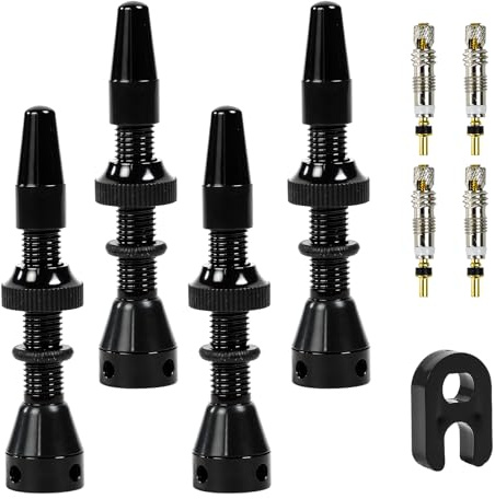Vunanvu 4 PCS Válvulas para Tubeless 40mm con 4 Obuses Válvula Presta Tubeless, Válvula Presta tubeless y Herramienta de Extracción de Núcleos de Las Válvulas, Vástago deVálvula de Bicicleta MTB