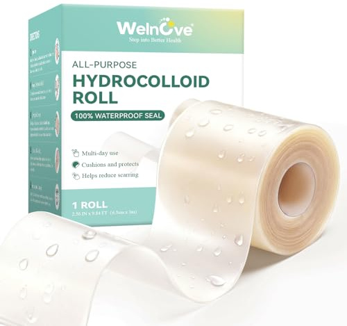 Welnove Hydrocolloid Roll - Hydrocolloid Patch Bandages with Self-Adhesive, Ultra Absorbent for Burn, Blister, Acne Care, Flexible & Waterproof - 2.56in x 9.8ft Cut to Fit