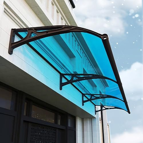 Außenfenstermarkisen, Terrassenüberdachung, UPF 50+, Aluminiumhalterung, Markise für Haustür, UV- und Regenschutz, Polycarbonat-Abdeckung für Veranda und Garten (Farbe: Blau)