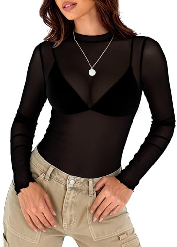 Elesomo Womens Lace Top Short/Long Sleeve Mesh Shirt Blouse | mesh top, sheer top, going out top, date night outfit