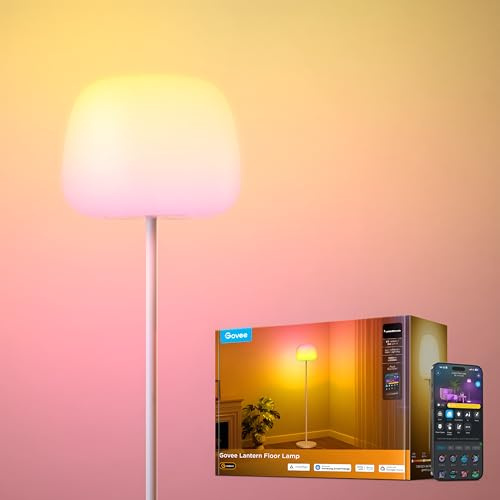Govee Lantern Lampada da Terra, RGBICWW Lampada LED con Effetto Halo e 100 Scene, Dimmerabile 1000K-10000K e 1400lm, Matter e Alexa Compatibile, 160cm Luci per Soggiorno e Camera da Letto, Bianca