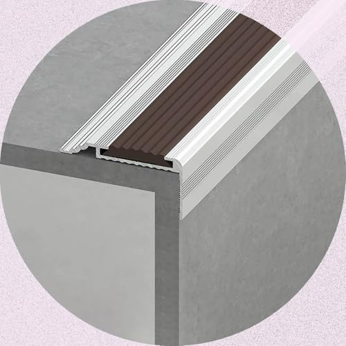 Treppenprofil Aluminium Kantenschutz mit Gummieinsatz, Rutschfeste Treppenkante Winkelprofil In L-Form für Treppen, Stufen, Laminat, Parkett(Brown,80cm/31.5inch)