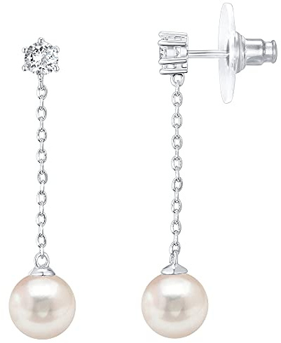 PAVOI 14k White Gold Plated 925 Sterling Silver Post Shell Pearl Drop Earrings | Pearl Earrings for Women