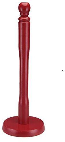 Heavy Duty Wooden Beechwood Kitchen Mug Tree 6 Cup Stand Holder & Kitchen Towel Holder Tissue Roll Holder Dispenser 35x12cm (Red Roll Holder)
