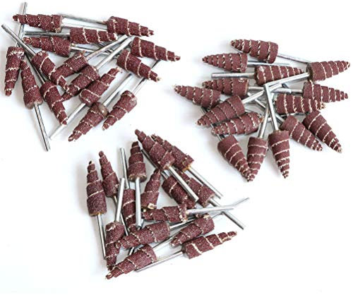 3 x 10 mm a forma di cono abrasivo lamellare, testa di rettifica per utensili rotanti, gambo da 1/8 45 pezzi, utilizzata per scanalature, lacune, lucidatura angolare.