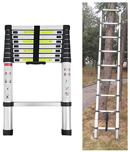 Escalera telescópica de 2,6 M/3,2 M/3,8 M/4,4 m, Antideslizante, de Aluminio, diseño telescópico, Escalera Multiusos, máx. 150 kg, Carga máxima de 150 kg, Color Plateado