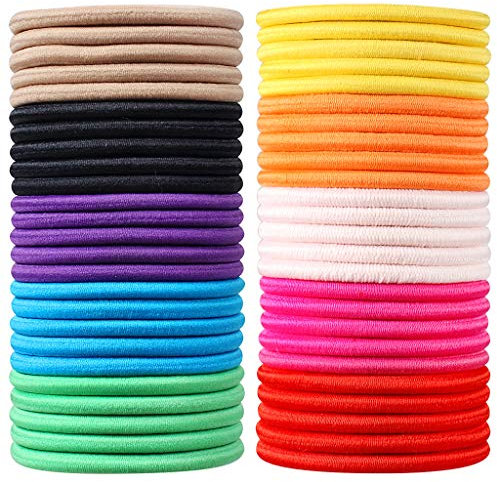 JCF Elastische Haarbänder, 50 Stück, mehrfarbig, elastische Haargummis, Pferdeschwanz-Halter, 4 mm Haargummis, Haarbänder für Damen und Mädchen (mehrfarbig)