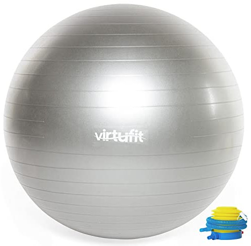 VirtuFit Anti-Burst Fitnessball Pro - Gymnastikball - Swiss Ball - mit Pumpe - Grau - 85 cm