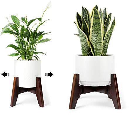 Seanmi Plant Stands for Indoor Plants, Bamboo Plant Stand, Mid Century Plant Holder, Adjustable Width, Fits 8 9 10 11 12 inches Pots - Dark Brown (Planter Stand Only)